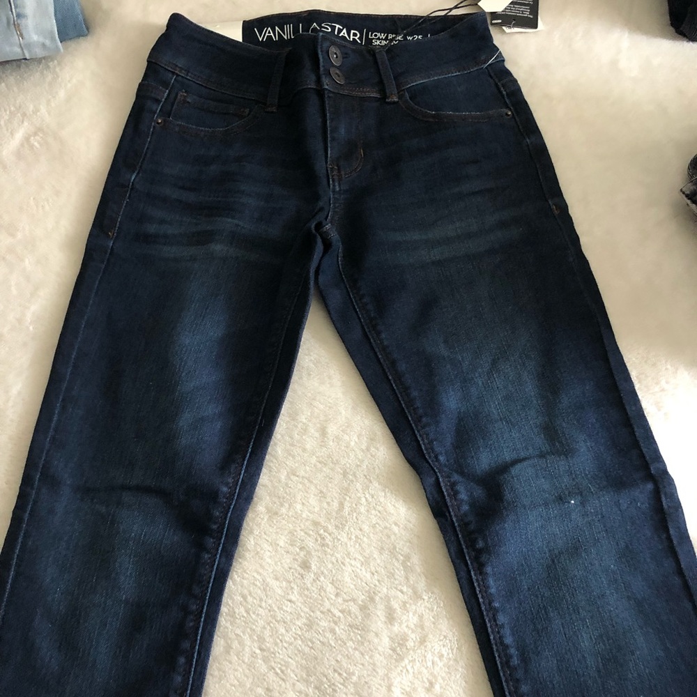 low rise dark washed jeans